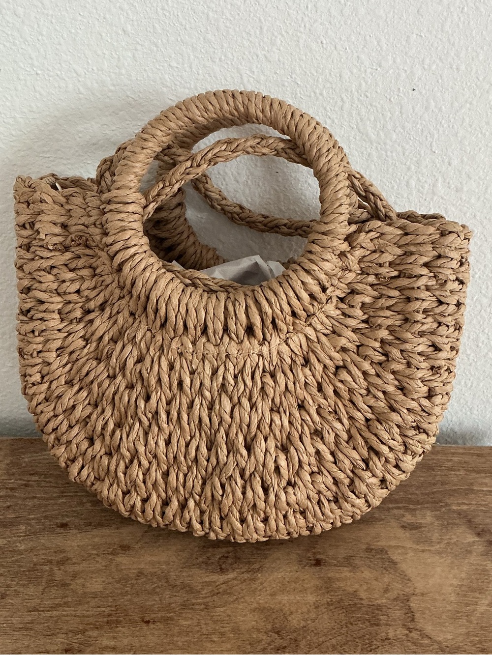 Natural Woven Round Handle Tote Bag